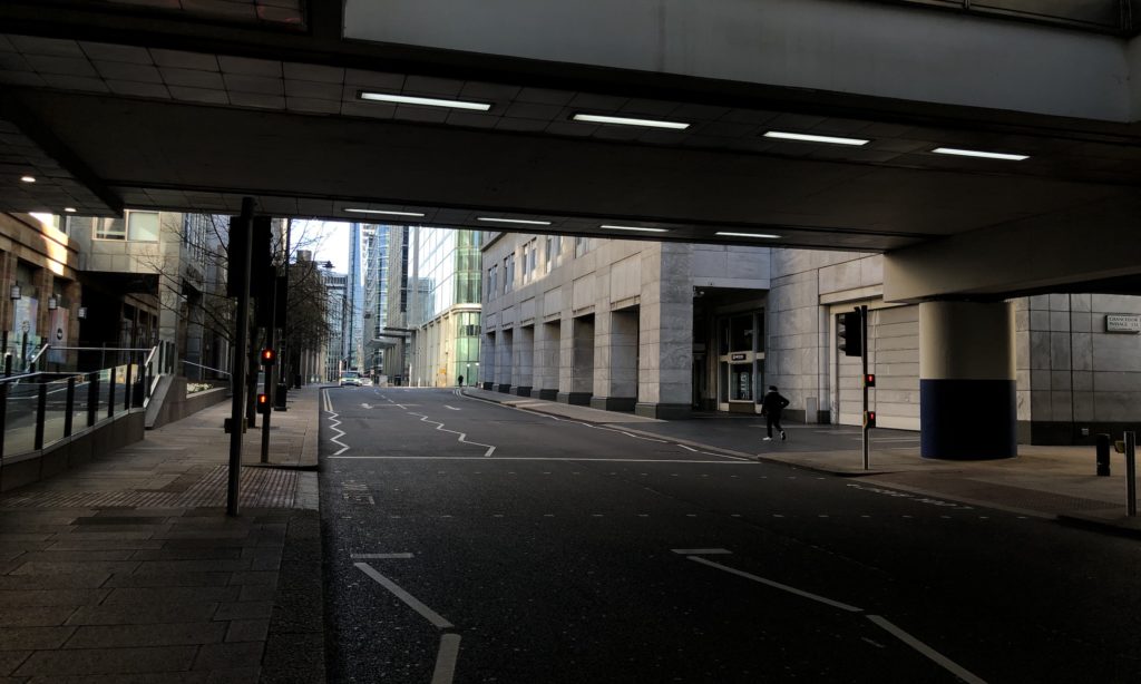 picture shows streets empty due to government imposed lockdown 