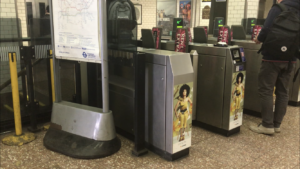Picture of the ticket barriers at Elephant & Castle tube station in London. 