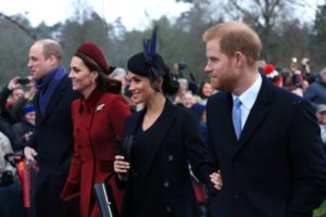  (L-R) Prince William, Duke of Cambridge, Catherine, Duchess of Cambridge, Meghan, Duchess of Sussex and Prince Harry, Duke of Sussex leave after attending Christmas Day Church service at Church of St Mary Magdalene on the Sandringham estate on December 25, 2018 in King's Lynn, England. (Photo by Stephen Pond/Getty Images)