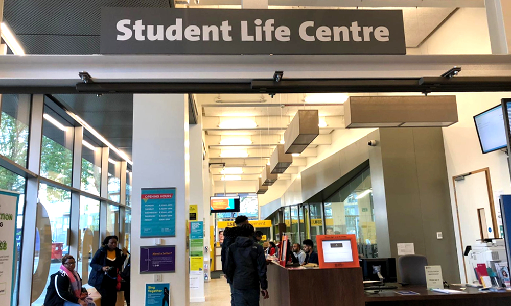 Indicates entrance to Student Life Centre