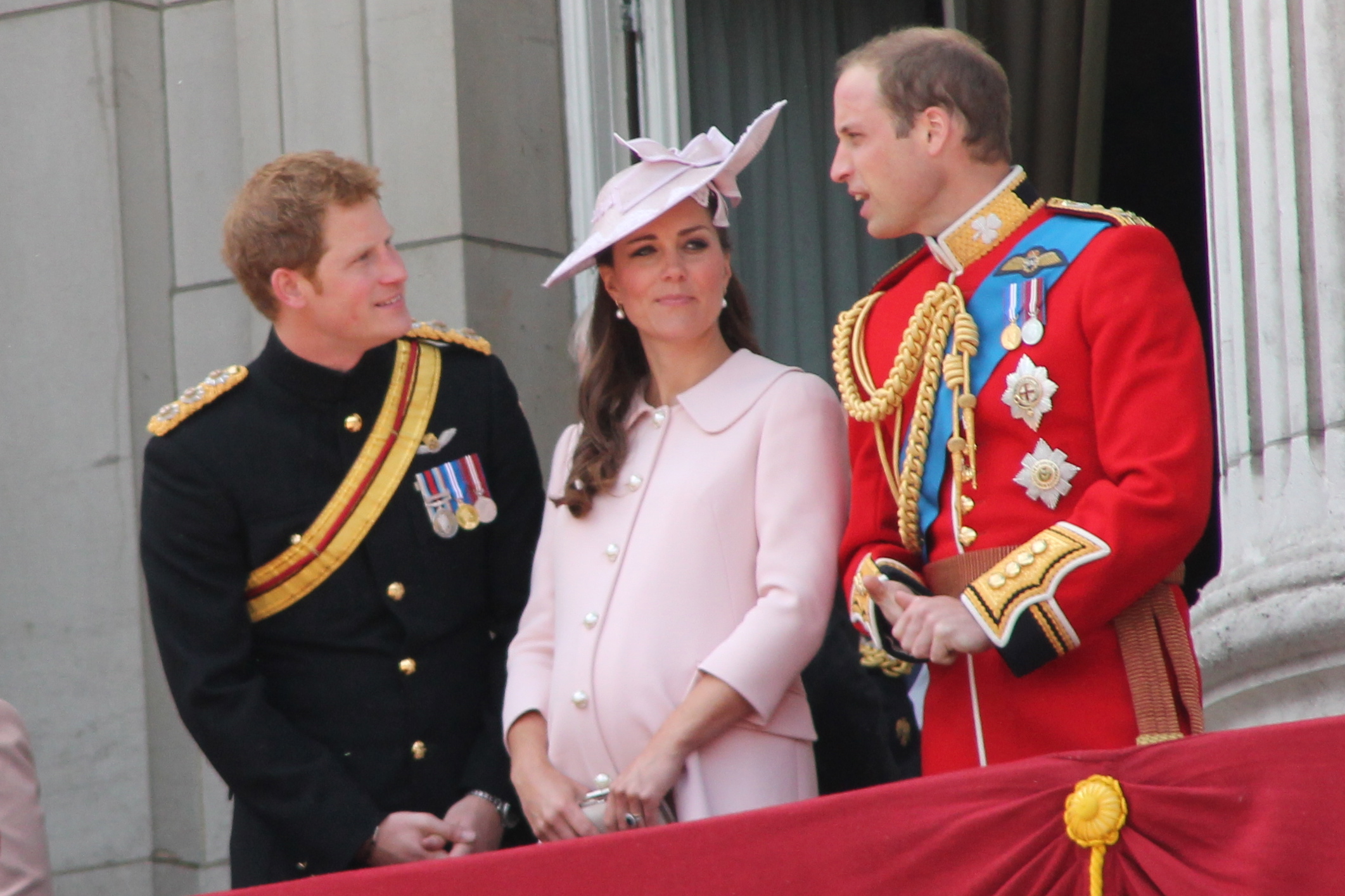 (L-R) Prince Harry, Prince William and Kate